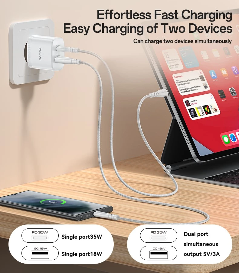 Buit.krov.Yesido YC108 35W 1XUSB 1XUSB-C + CC kab.