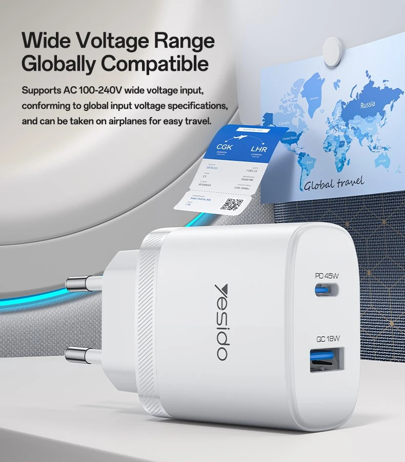 Buit.krov.Yesido YC108 35W 1XUSB 1XUSB-C + CC kab.
