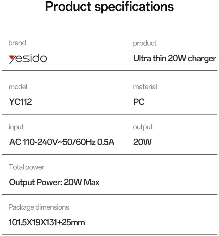 Buit.krov.Yesido YC112 20W 1XUSB 1XUSB-C