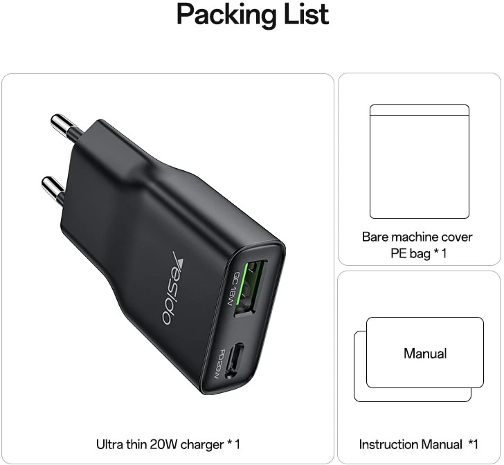 Buit.krov.Yesido YC112 20W 1XUSB 1XUSB-C