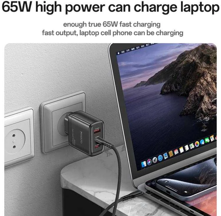 Buit.krov.Yesido YC144C GaN 65W 1XUSB 2XUSB-C + CC kab.