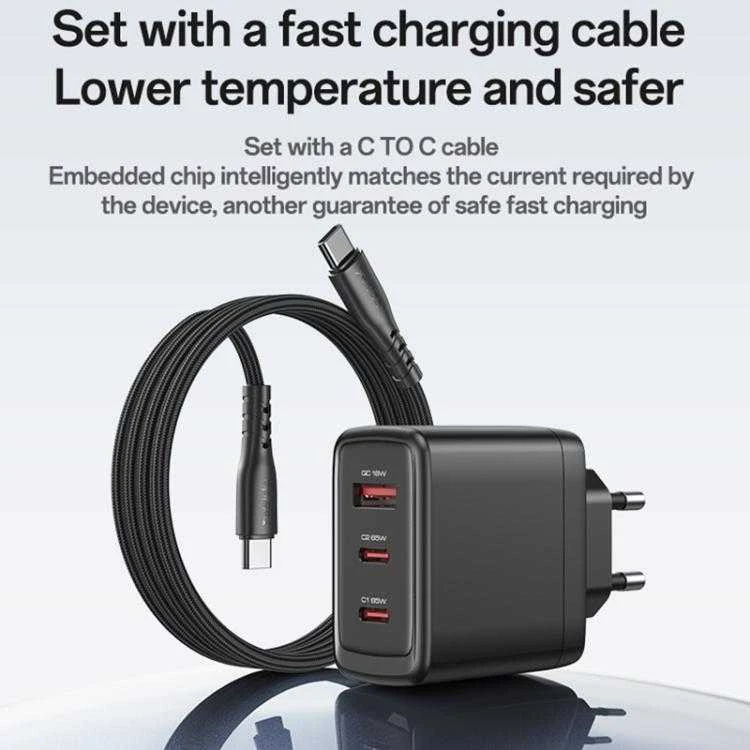 Buit.krov.Yesido YC144C GaN 65W 1XUSB 2XUSB-C + CC kab.
