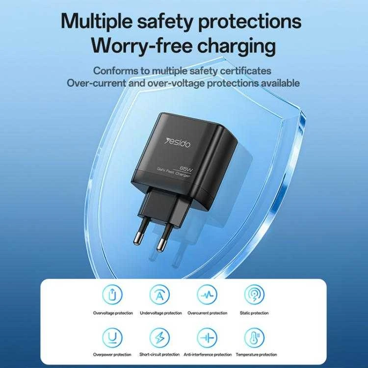 Buit.krov.Yesido YC144C GaN 65W 1XUSB 2XUSB-C + CC kab.