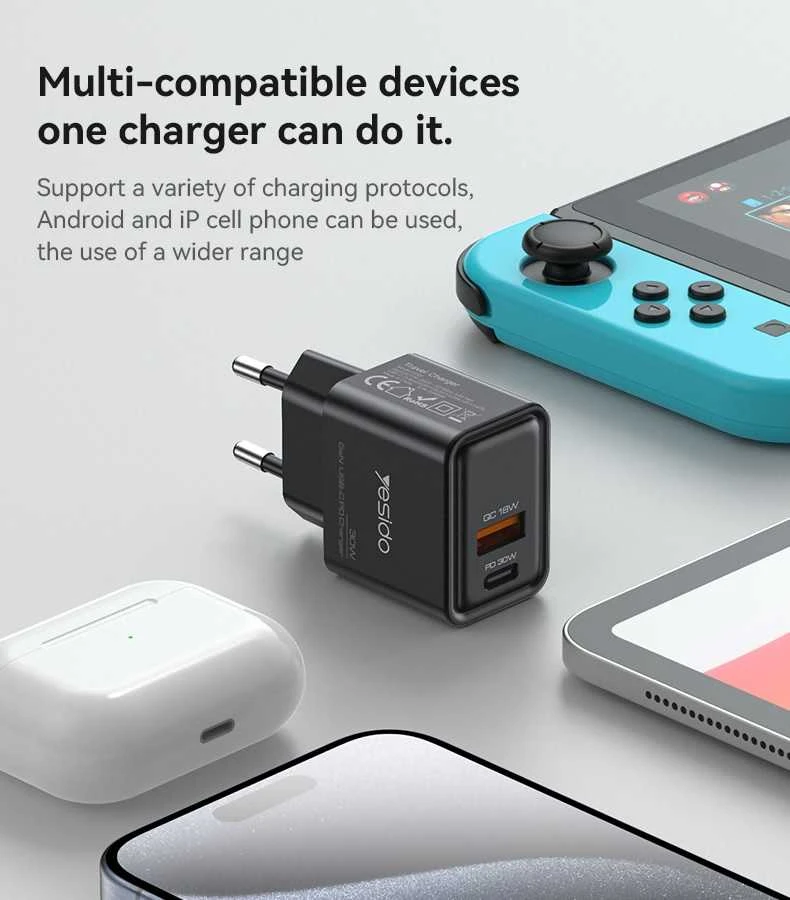 Buit.krov.Yesido YC64 GaN 30W 1X USB 1XUSB-C