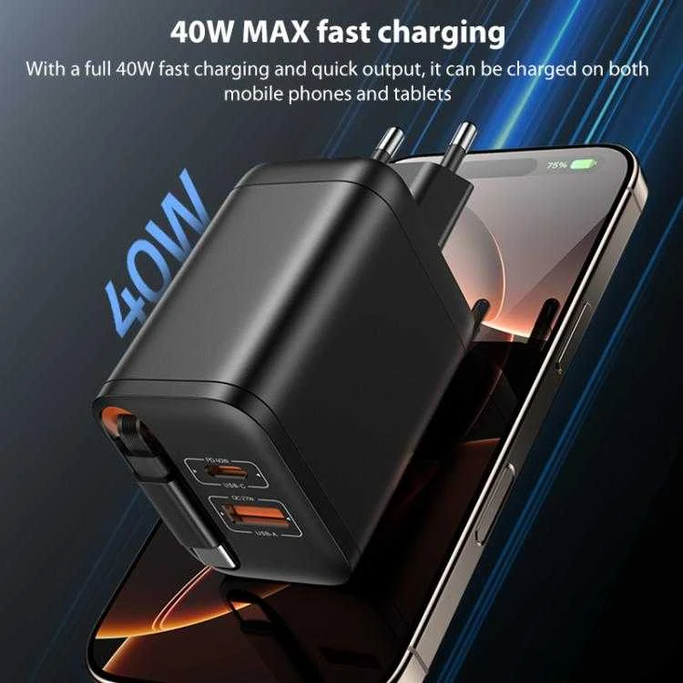 Buit.krov.Yesido YC99 40W GaN USB+Type-C + USB-C kab.