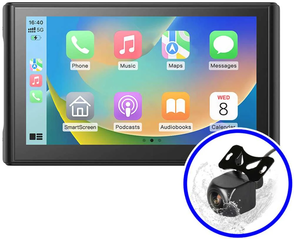 Nexadio CP150 ekranas su galinio vaizdo kamera