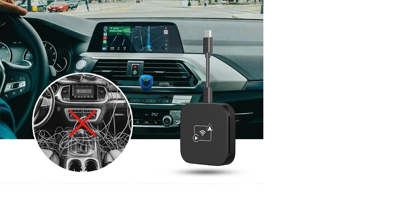 Automagnetola Baltan Adapteris Nexadio SB100 Android Auto ir CarPlay aprašymas - Prekės nuotrauka
