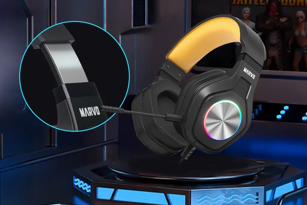 Ausinės su mikrofonu Marvo Pulz 80W HG9084 laidinės juodos aprašymas - Prekės nuotrauka