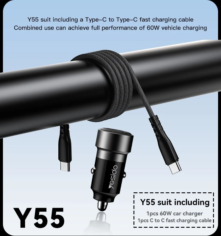 Aut.krov.Yesido Y55 60W USB X Type-C + TC–TC laidas aprašymas - Prekės nuotrauka