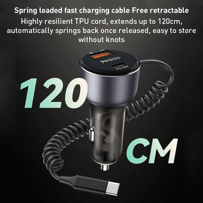 Aut.krov.Yesido Y57 USB / USB C / Lightning laidas 50W aprašymas - Prekės nuotrauka