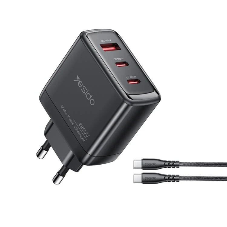 Buit.krov.Yesido YC144C GaN 65W 1XUSB 2XUSB-C + CC kab. aprašymas - Prekės nuotrauka