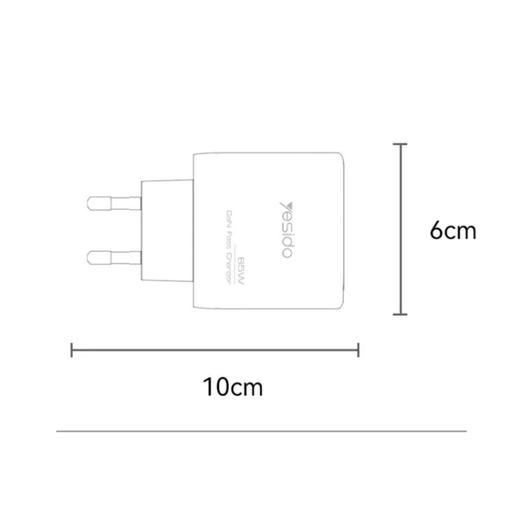 Buit.krov.Yesido YC144C GaN 65W 1XUSB 2XUSB-C + CC kab. aprašymas - Prekės nuotrauka
