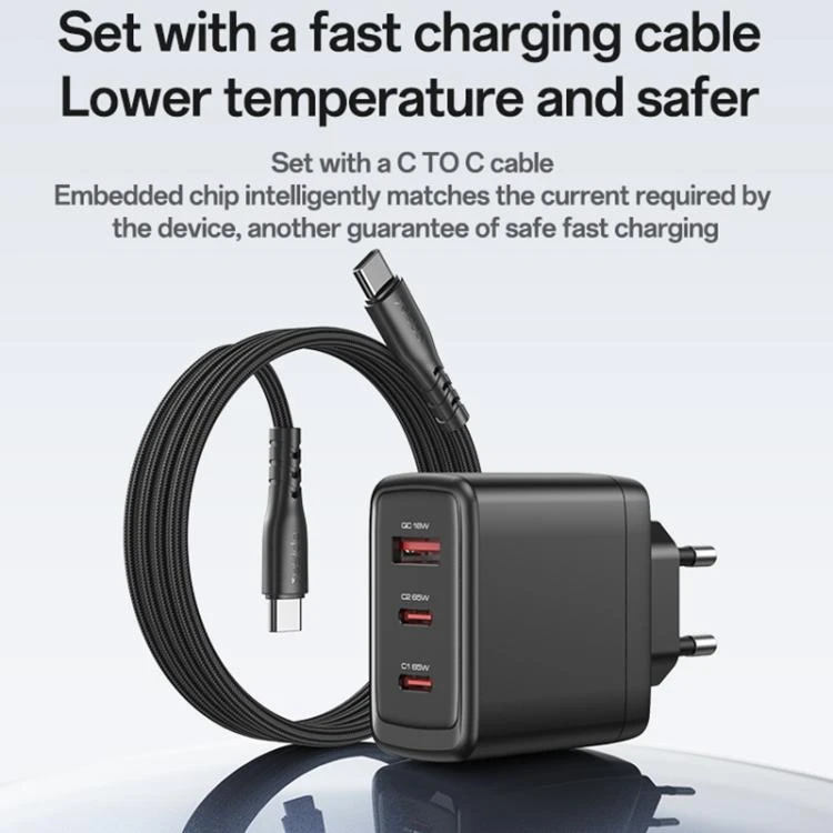 Buit.krov.Yesido YC144C GaN 65W 1XUSB 2XUSB-C + CC kab. aprašymas - Prekės nuotrauka
