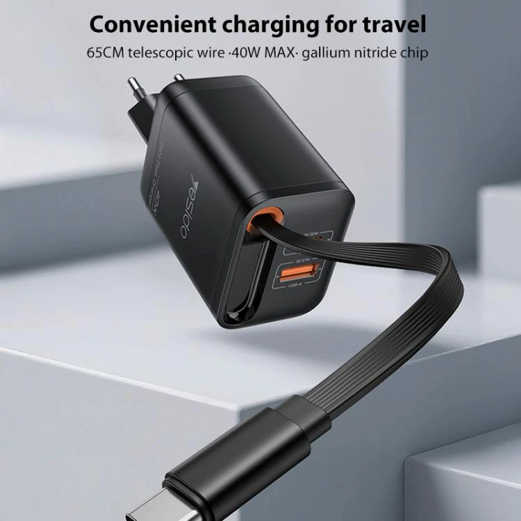 Buit.krov.Yesido YC99 40W GaN USB+Type-C + USB-C kab. aprašymas - Prekės nuotrauka