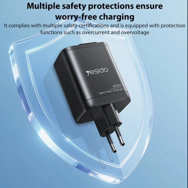 Buit.krov.Yesido YC99 40W GaN USB+Type-C + USB-C kab. aprašymas - Prekės nuotrauka