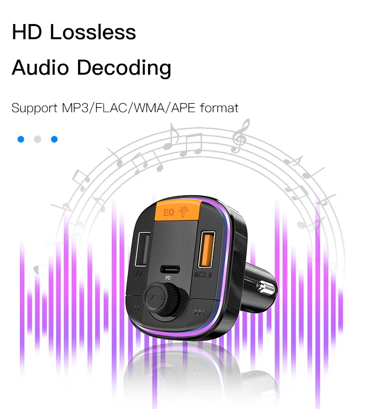 „Yesido“ FM siųstuvas Y45 MP3, „Bluetooth“ - 2xUSB + C tipo + „Micro SD“ - QC 18W PD 20W juodas aprašymas - Prekės nuotrauka