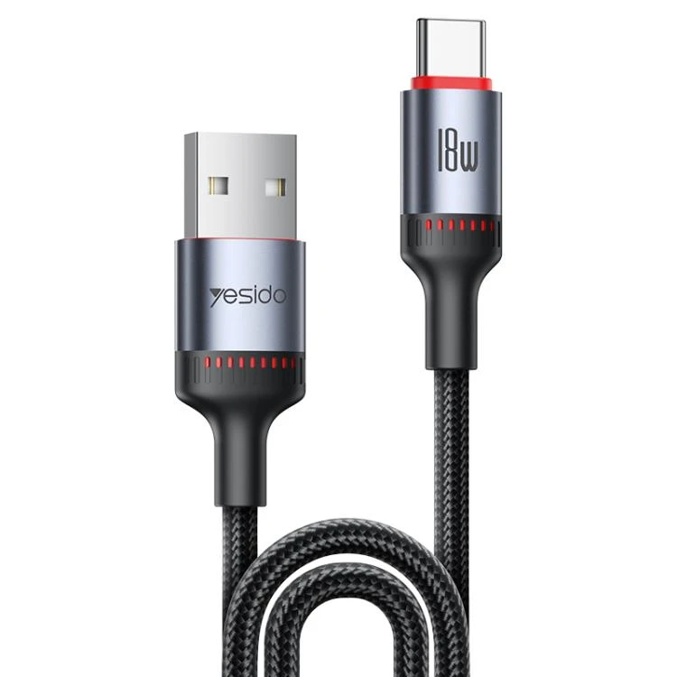Kab.Yesido CA130C USB to USB-C juodas 18W 2 m aprašymas - Prekės nuotrauka