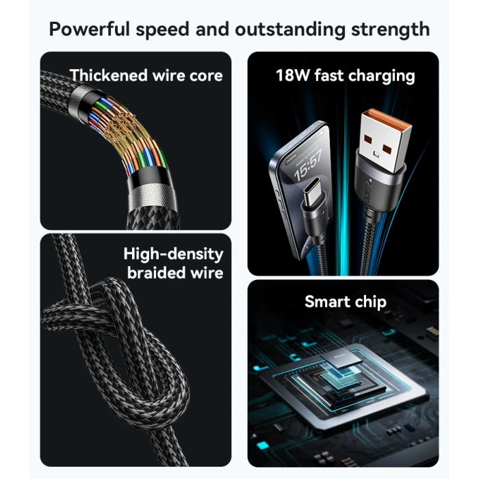 Kab.Yesido CA132C USB to Type-C 18W 1.2m aprašymas - Prekės nuotrauka