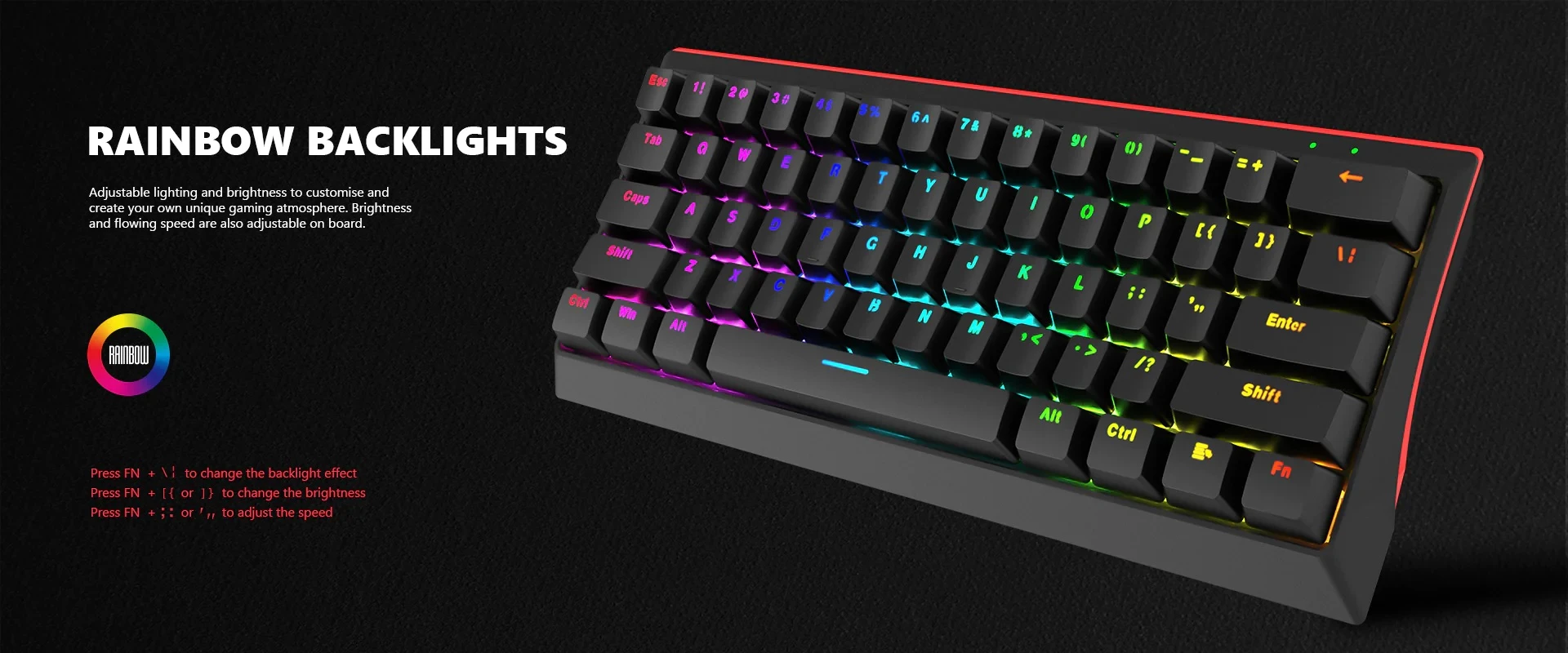 Klaviatūra Klav.Marvo KG962 juodas RGB Raudona 60% aprašymas - Prekės nuotrauka