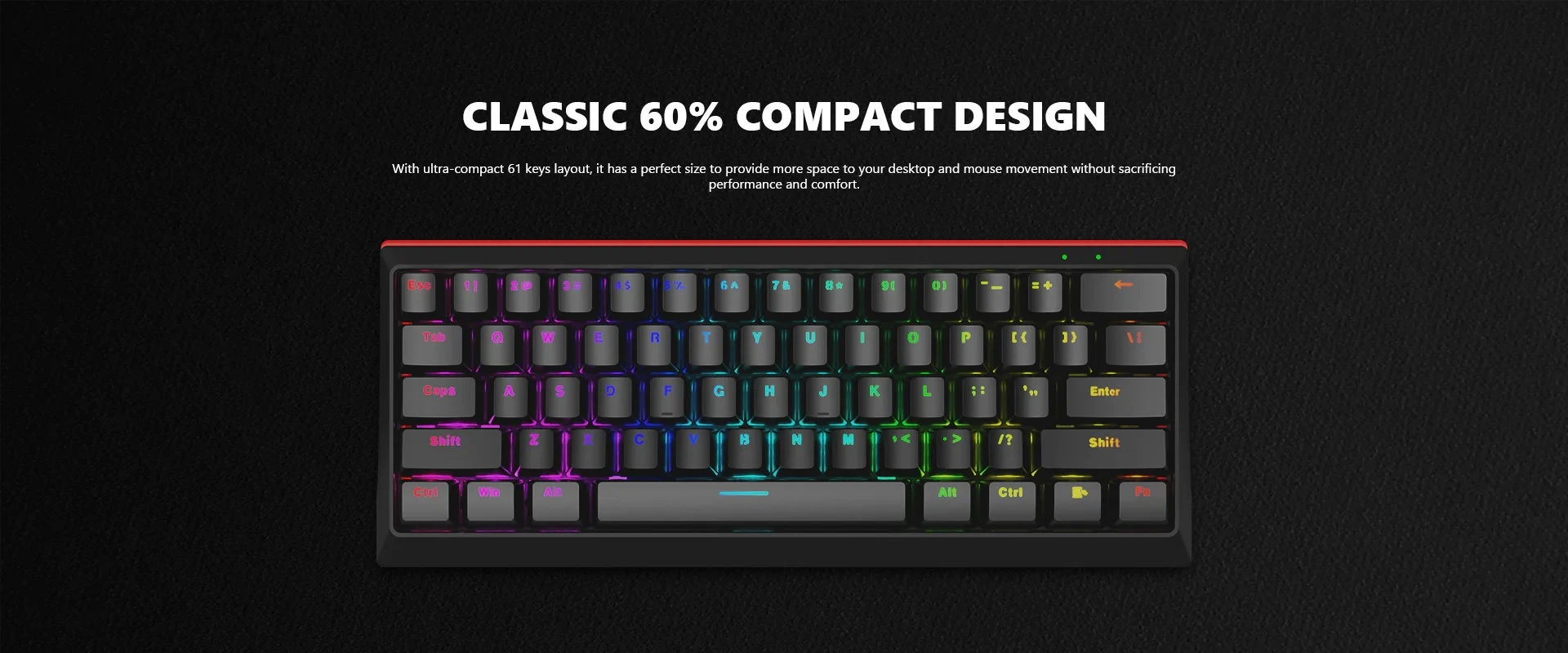 Klaviatūra Klav.Marvo KG962 juodas RGB Raudona 60% aprašymas - Prekės nuotrauka