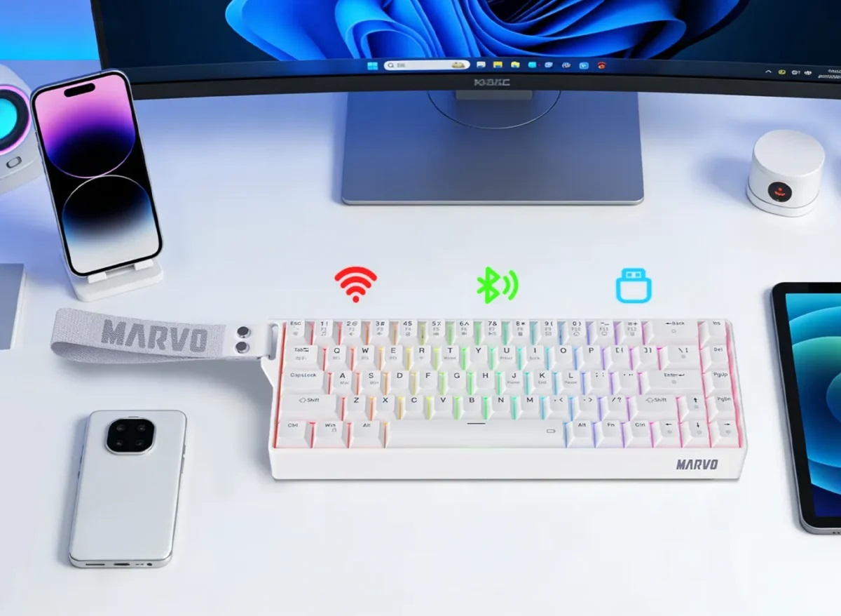 Klaviatūra Klav.Marvo KG965W WH Saber 65W Wireless aprašymas - Prekės nuotrauka
