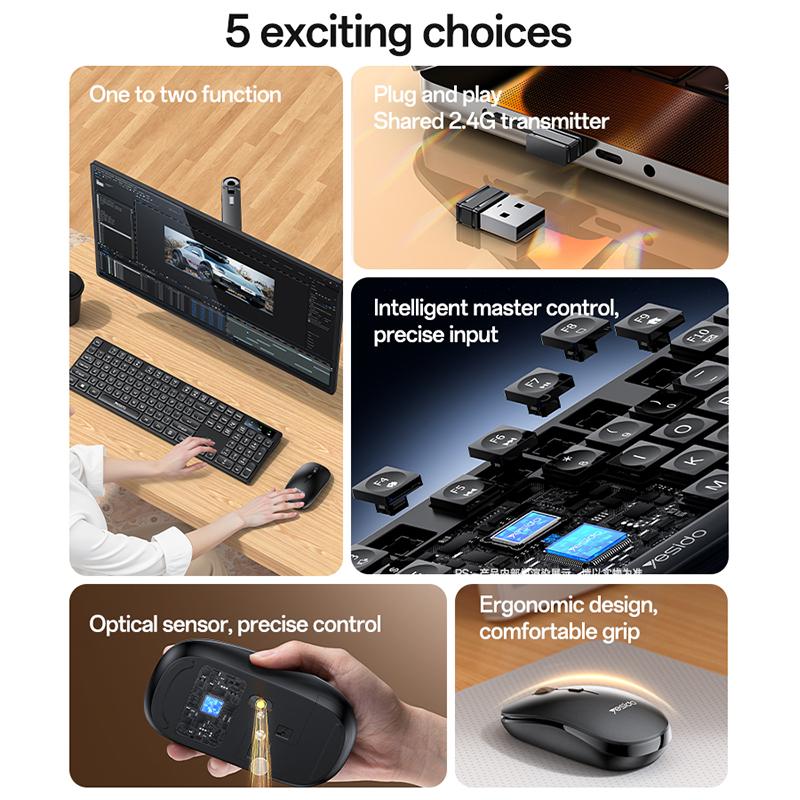Klaviatūra ir pelė Yesido KB42 Wireless 2.4G USB juoda aprašymas - Prekės nuotrauka
