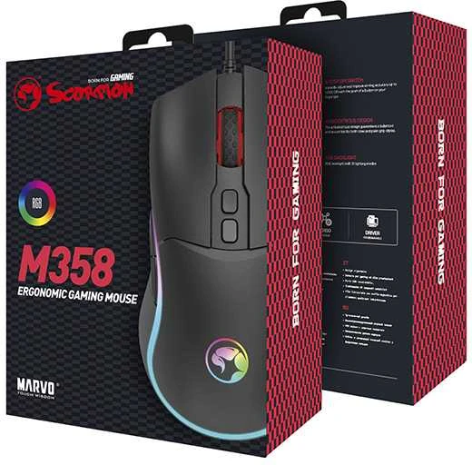 Pelė Laid.žaid.pel.Marvo M358 RGB juoda aprašymas - Prekės nuotrauka