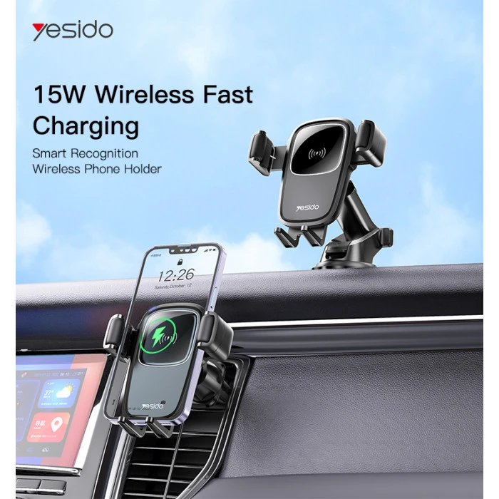 Yesido C187 automobilinis telefono laikiklis su bevieliu krovimu 15W aprašymas - Prekės nuotrauka