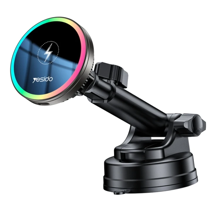 Yesido C315 RGB automob. telefono laikiklis su bevieliu krovimu 15W aprašymas - Prekės nuotrauka