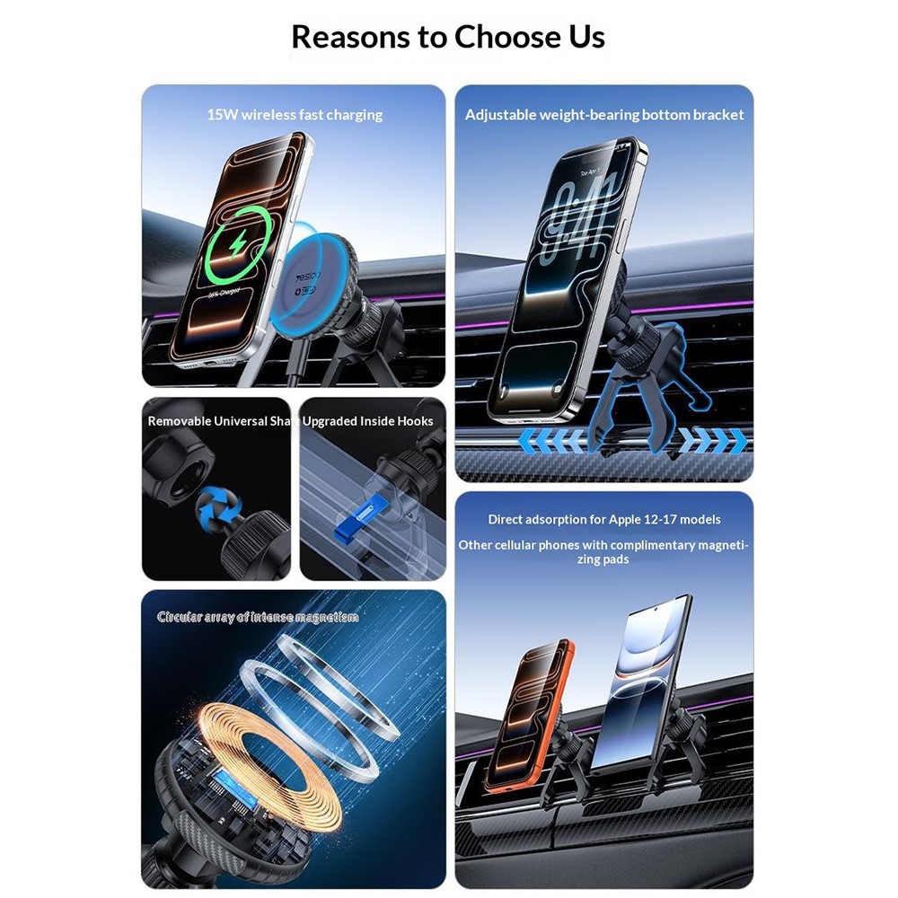 Yesido C319 automobilinis telefono laikiklis su bevieliu krovimu 15W aprašymas - Prekės nuotrauka