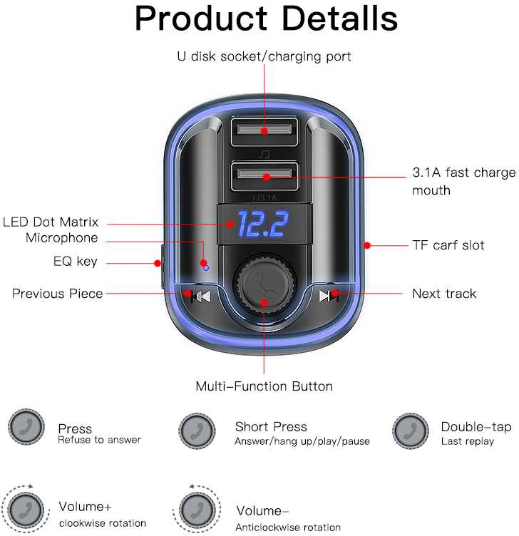 FM Moduliatorius Yesido Y44 2 x USB Micro SD 3,1A