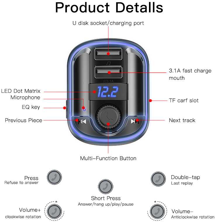 FM Moduliatorius Yesido Y44 2 x USB Micro SD 3,1A