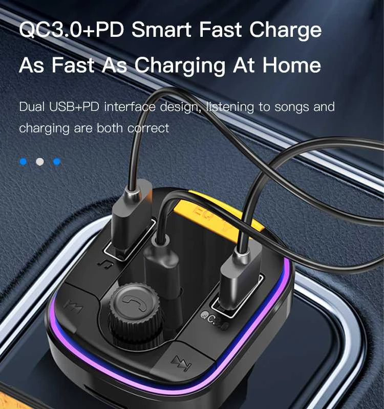 „Yesido“ FM siųstuvas Y45 MP3, „Bluetooth“ - 2xUSB + C tipo + „Micro SD“ - QC 18W PD 20W juodas