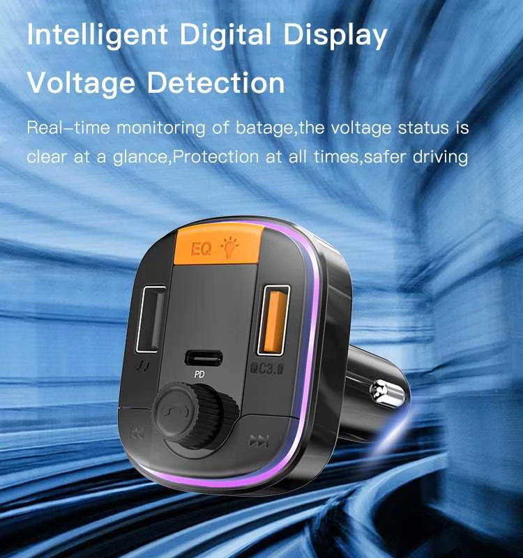 „Yesido“ FM siųstuvas Y45 MP3, „Bluetooth“ - 2xUSB + C tipo + „Micro SD“ - QC 18W PD 20W juodas