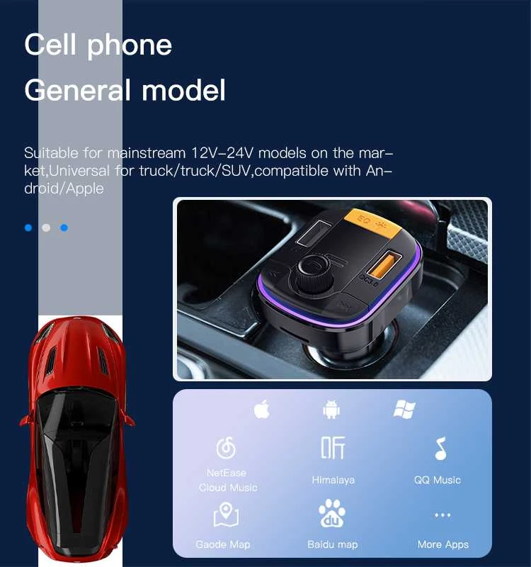 „Yesido“ FM siųstuvas Y45 MP3, „Bluetooth“ - 2xUSB + C tipo + „Micro SD“ - QC 18W PD 20W juodas