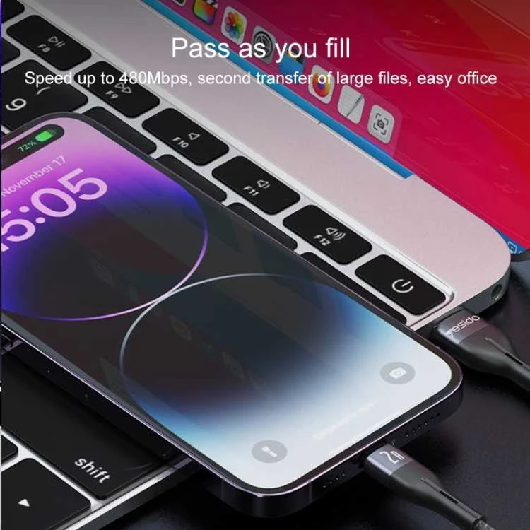Kab.Yesido CA121 USB to Type-C juodas 2A 1m