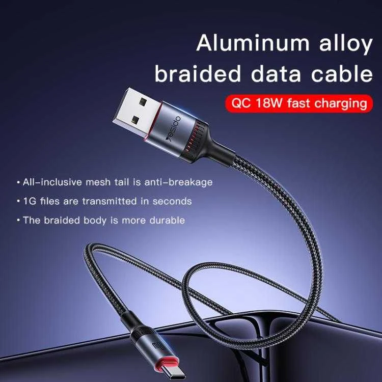 Kab.Yesido CA130C USB to USB-C juodas 18W 2 m