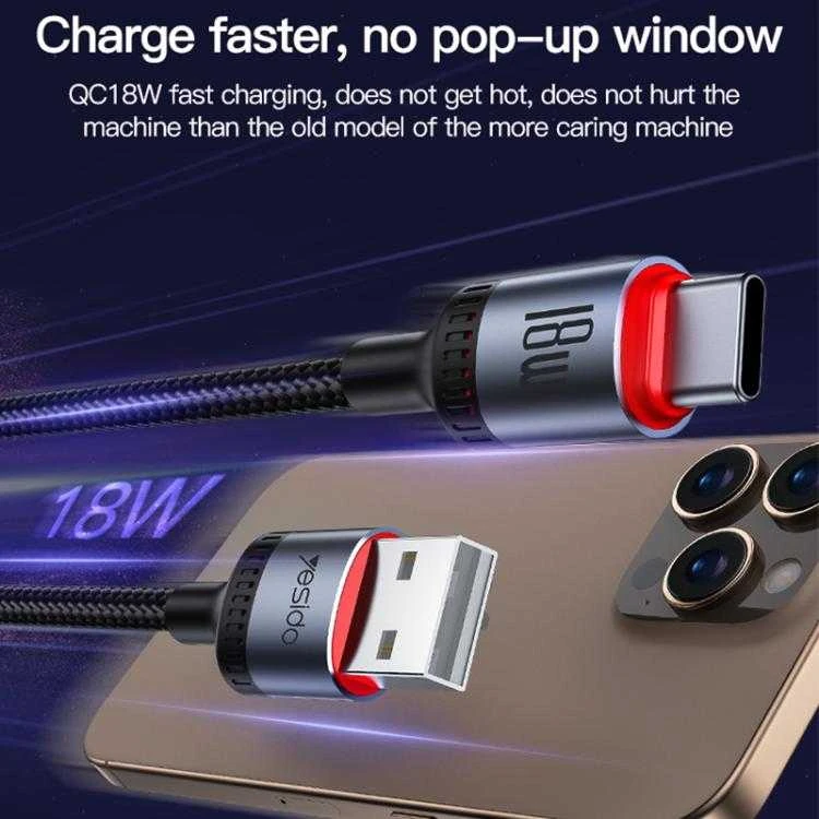 Kab.Yesido CA130C USB to USB-C juodas 18W 2 m