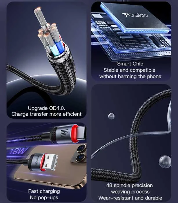Kab.Yesido CA130C USB to USB-C juodas 18W 2 m