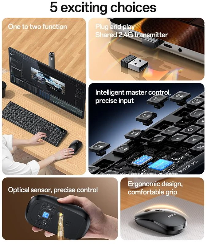Klaviatūra ir pelė Yesido KB42 Wireless 2.4G USB juoda