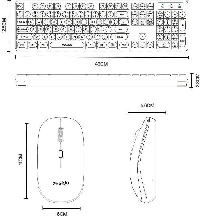 Klaviatūra ir pelė Yesido KB42 Wireless 2.4G USB juoda