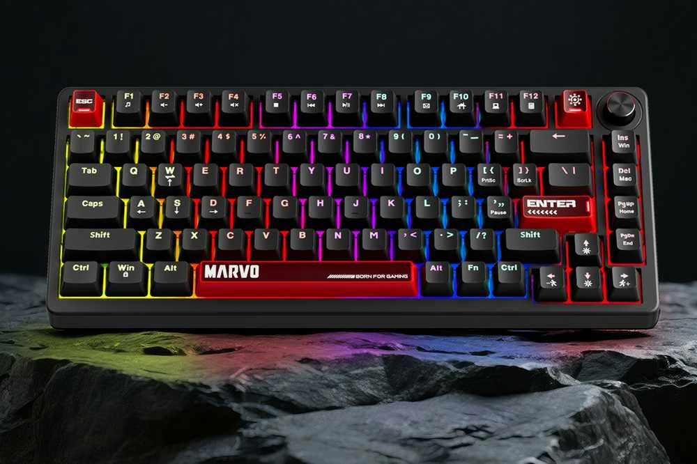 MARVO KG936 Arma 82 RGB Laidinė žaidimų klaviatūra | Juoda, 75%