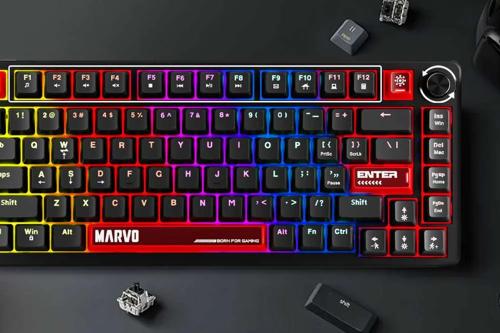 MARVO KG936 Arma 82 RGB Laidinė žaidimų klaviatūra | Juoda, 75%