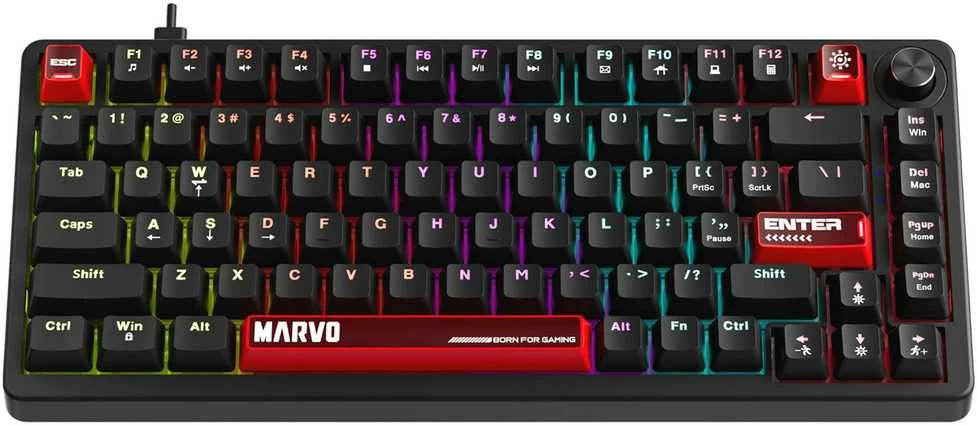 MARVO KG936 Arma 82 RGB Laidinė žaidimų klaviatūra | Juoda, 75%