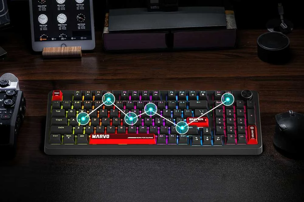 MARVO KG937 Arma 98 RGB Laidinė žaidimų klaviatūra | Juoda, 98%