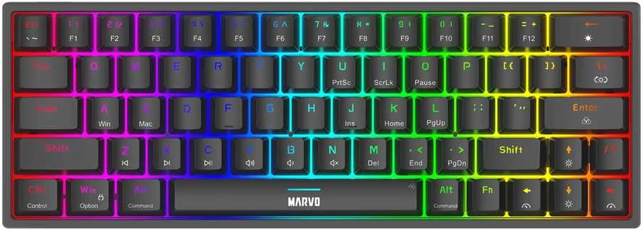 Marvo KG955W Shogo 63W belaidė žaidimų klaviatūra raudoni switchai juoda