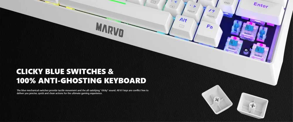 Klaviatūra Marvo KG962 RGB (Balta)