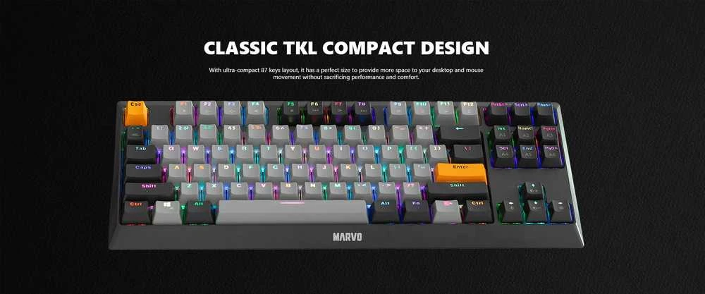 Marvo KG980B TKL mechaninė klaviatūra su RGB (Hot-Swap, US, Mėlyna switch)