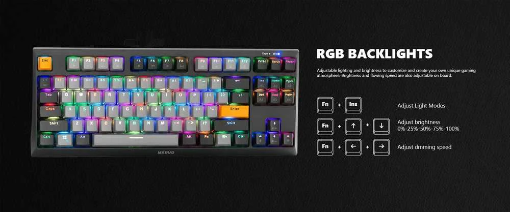 Marvo KG980B TKL mechaninė klaviatūra su RGB (Hot-Swap, US, Mėlyna switch)