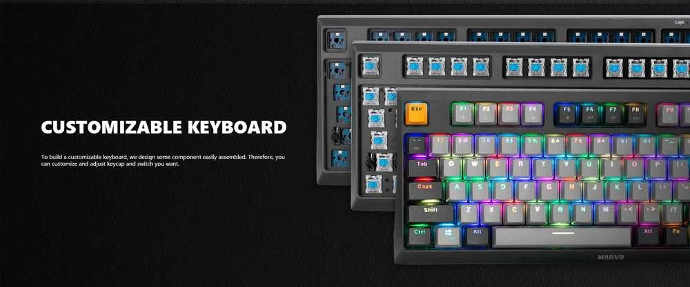Marvo KG980B TKL mechaninė klaviatūra su RGB (Hot-Swap, US, Mėlyna switch)